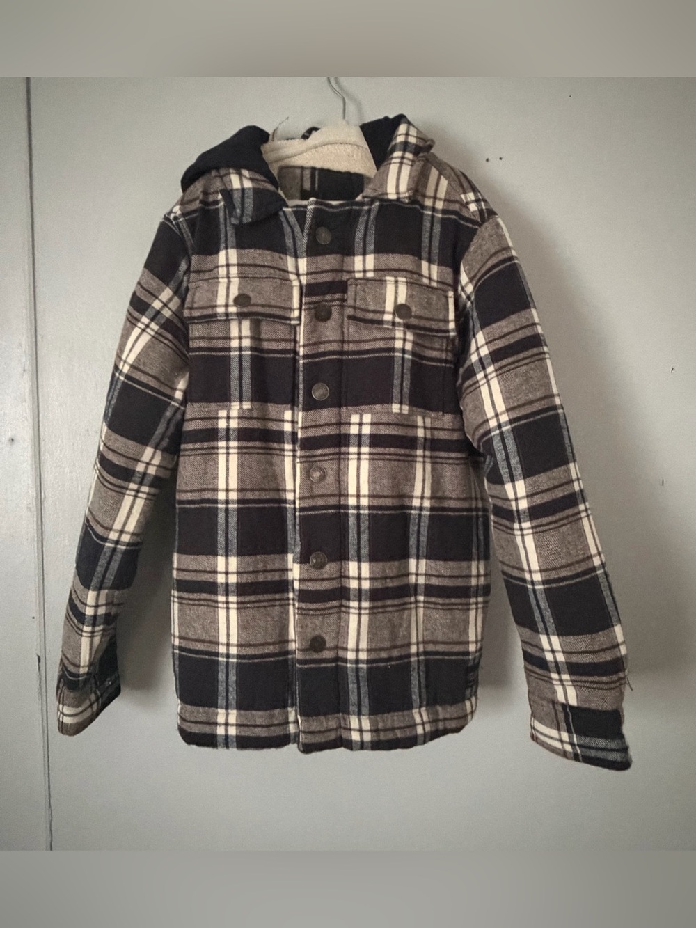 Silver Jeans Kids Plaid Hooded Shacket - Black & Cream